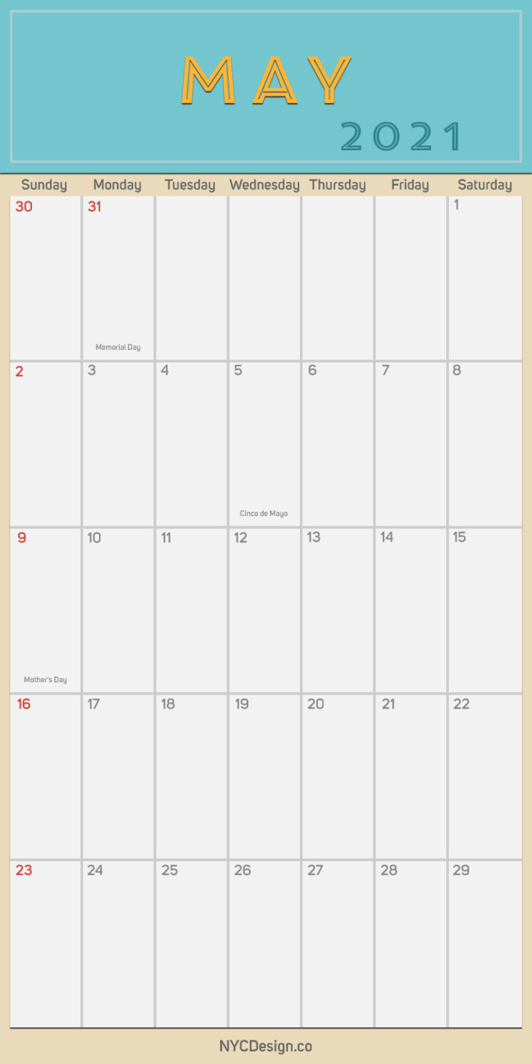 2021 May – Monthly Calendar with Holidays, Printable Free, PDF – Sunday ...