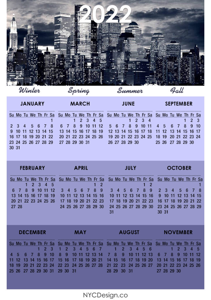 2022 Calendar Printable Free Nyc Calendar Sunday Start Nycdesign