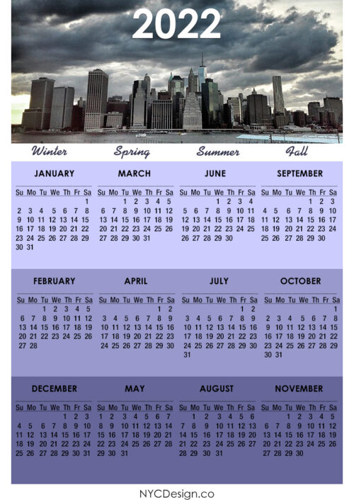 2022 Calendar Printable Free, NYC Calendar – Sunday Start – nycdesign