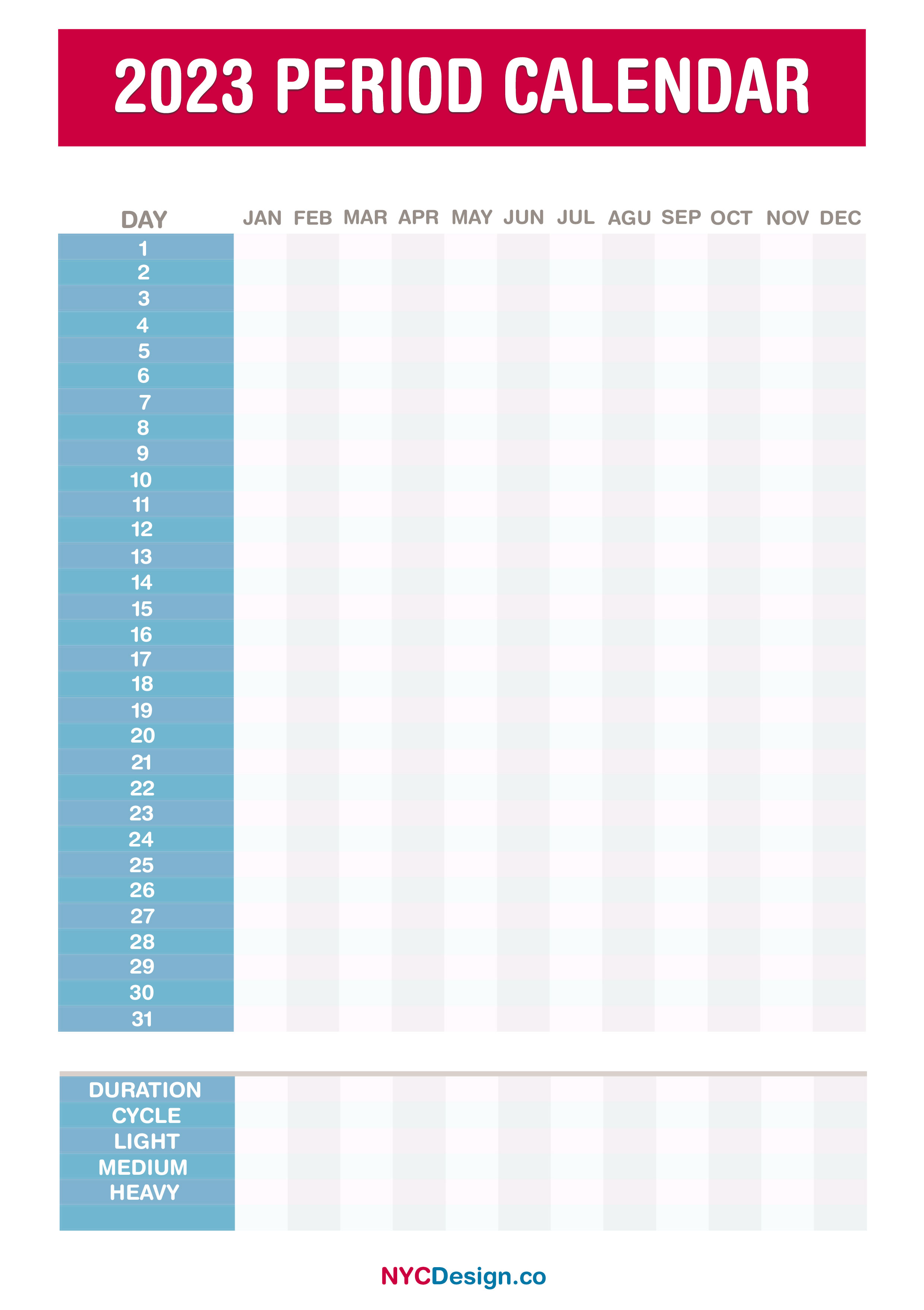 2023 Period Calendar, Printable, Free Red, Blue nycdesign.us