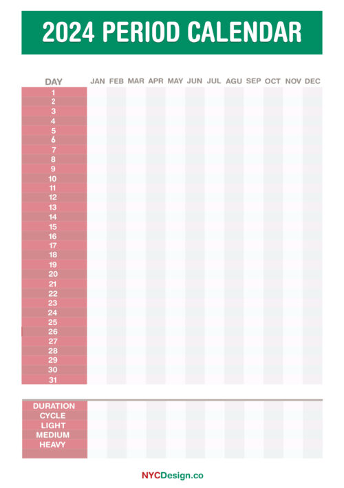 2024 Period Calendar, Printable, Free Red, Green nycdesign.us