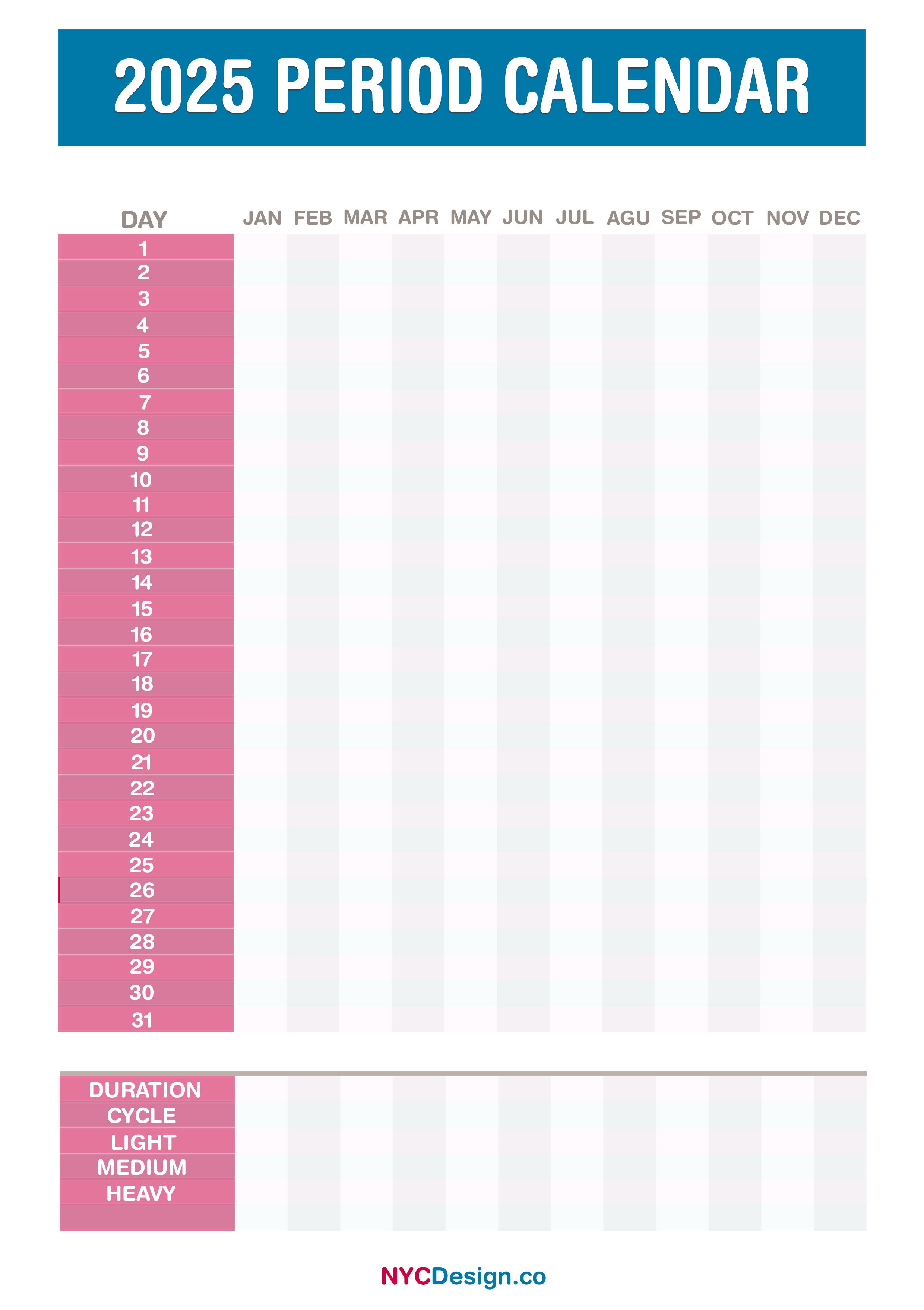 2025 Period Calendar, Printable, Free Red, Blue nycdesign.us