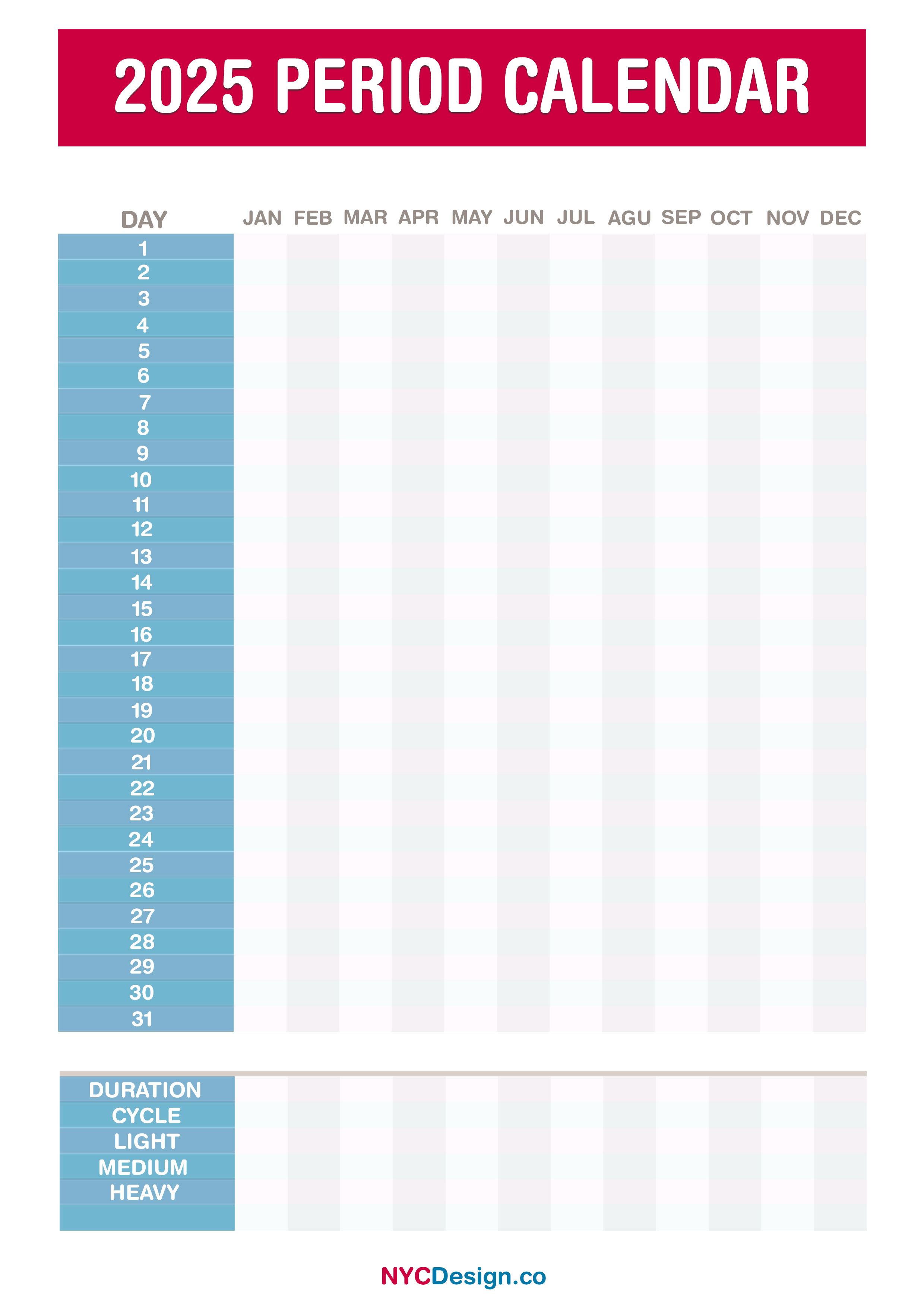 2025 Period Calendar, Printable, Free Red, Blue nycdesign.us