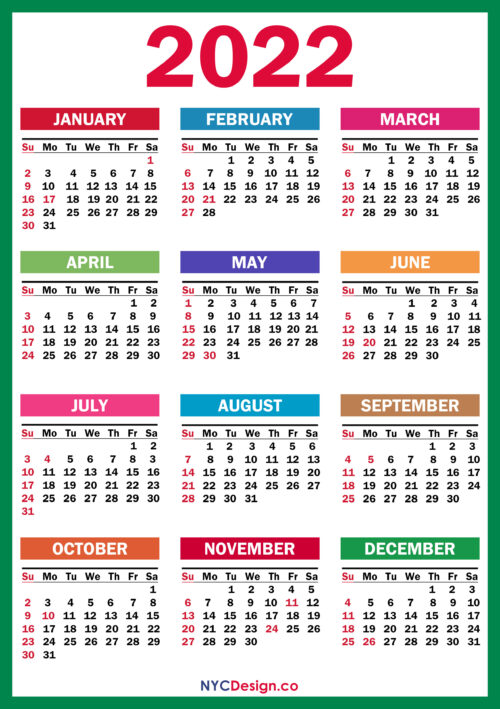 2022 Calendar with US Holidays, Printable, Free, PDF, Colorful, Blue ...