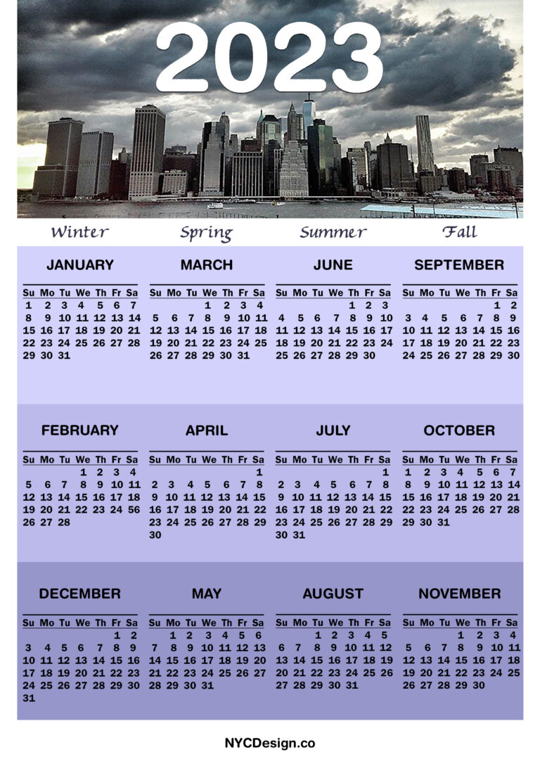 2023 Printable Free NYC Calendar Sunday Start nycdesign.us