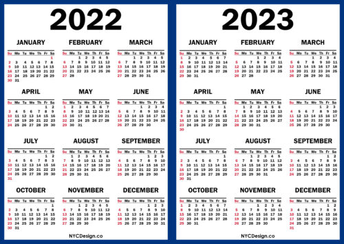 2022 – 2023 Two Year Calendar Printable Free, Blue – nycdesign.us ...