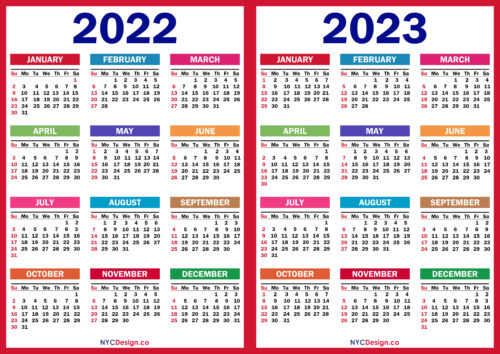 2022 – 2023 Two Year Calendar Printable Free, Colorful, Red, Orange ...