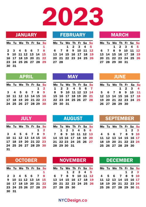 2023 Calendar Printable Free, PDF, Colorful – MS – nycdesign.us ...