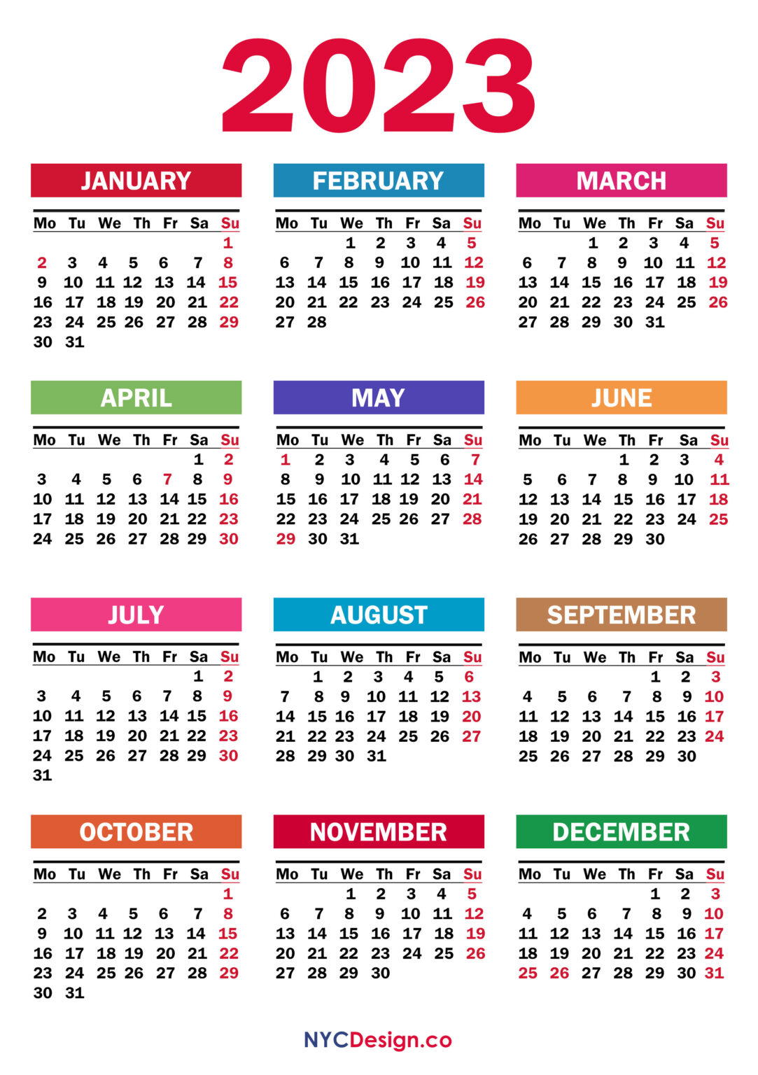 2023 Calendar with UK Holidays, Printable, Free, PDF, Colorful