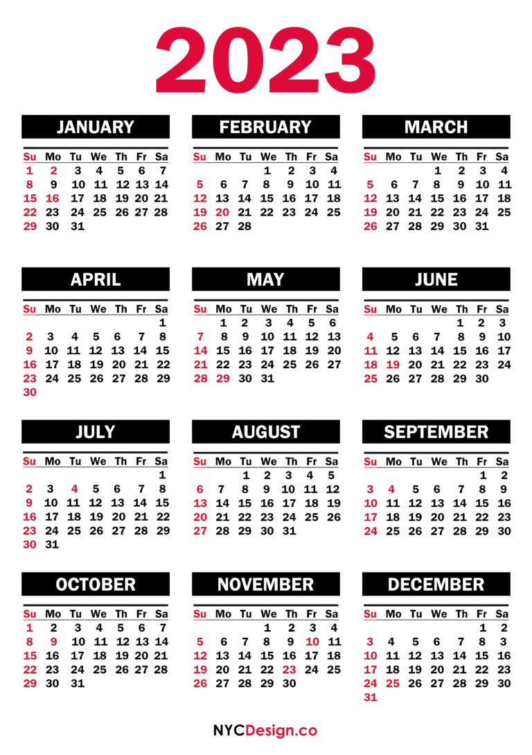 2023 Calendar with US Holidays, Printable, Free, PDF, Black – SS ...