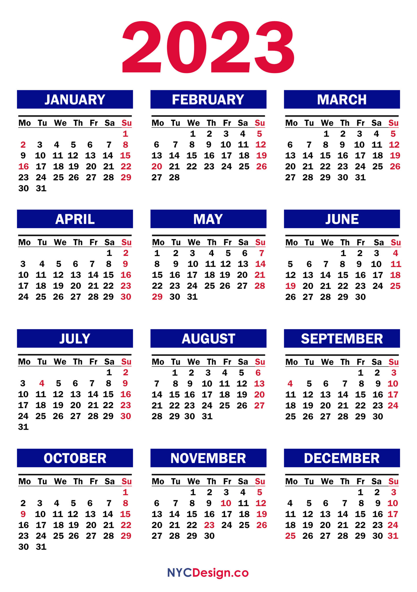 2023 Calendar with US Holidays, Printable, Free, PDF, Blue, Green – MS ...