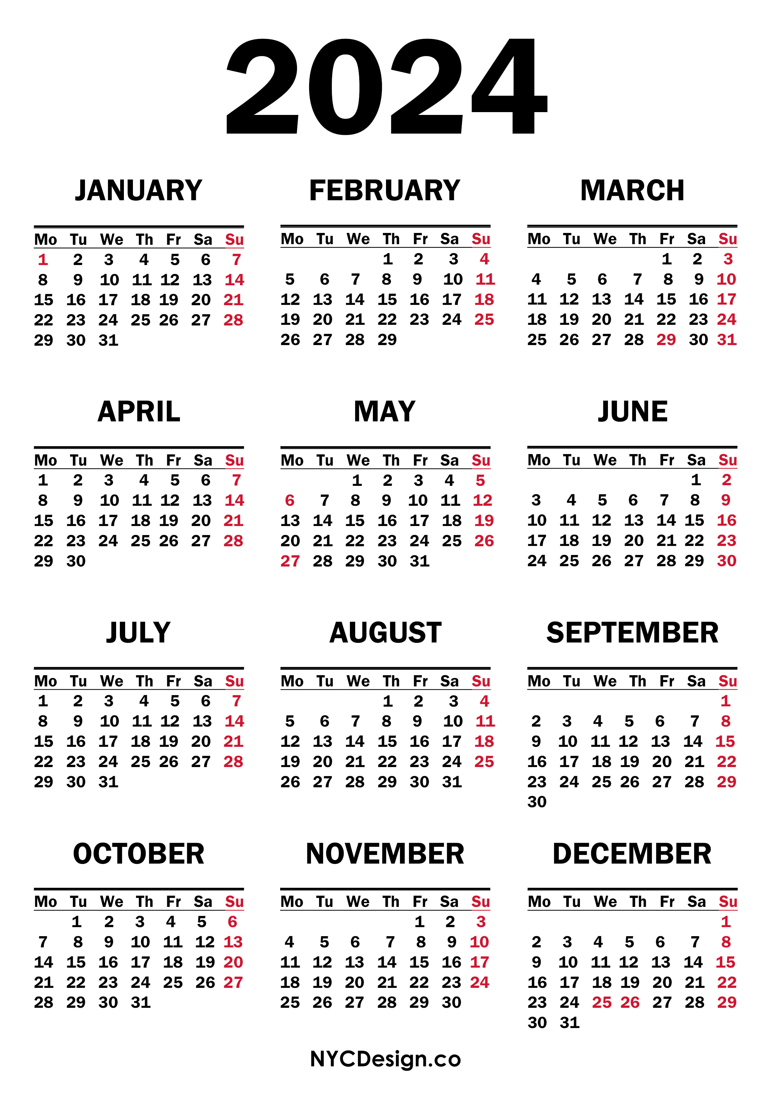 Printable 2024 Calendar With Holidays Printable Calendar 2023