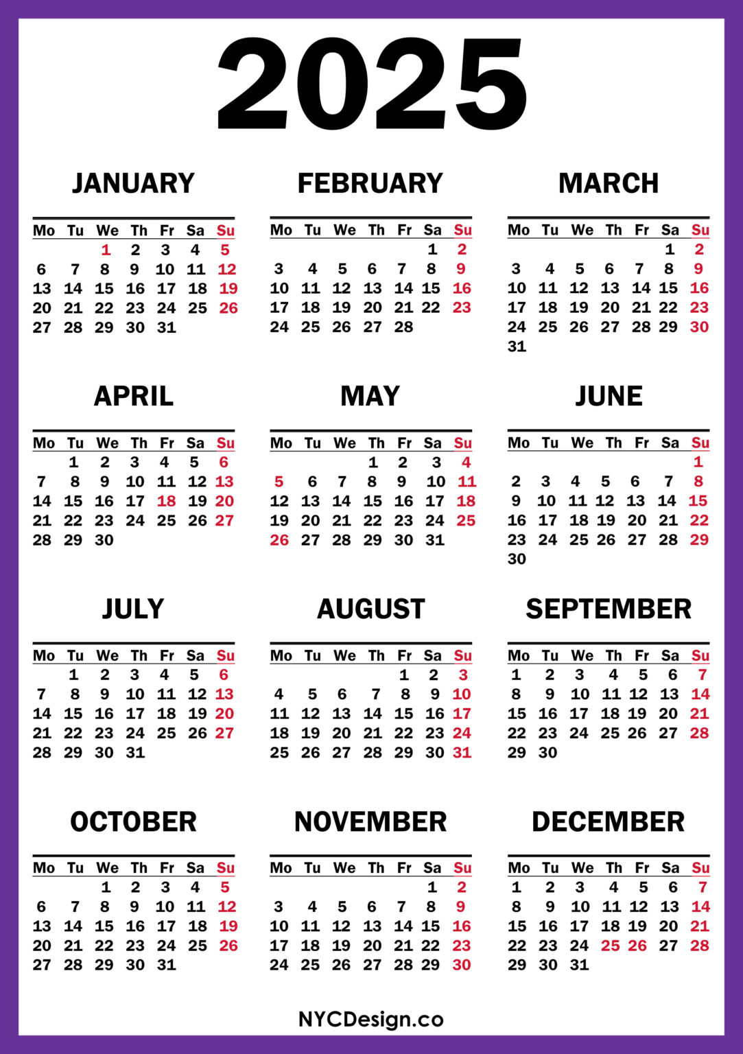 2025 Calendars nycdesign.us Printable Things