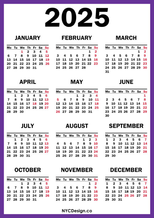 2025 Calendars nycdesign.us Printable Things