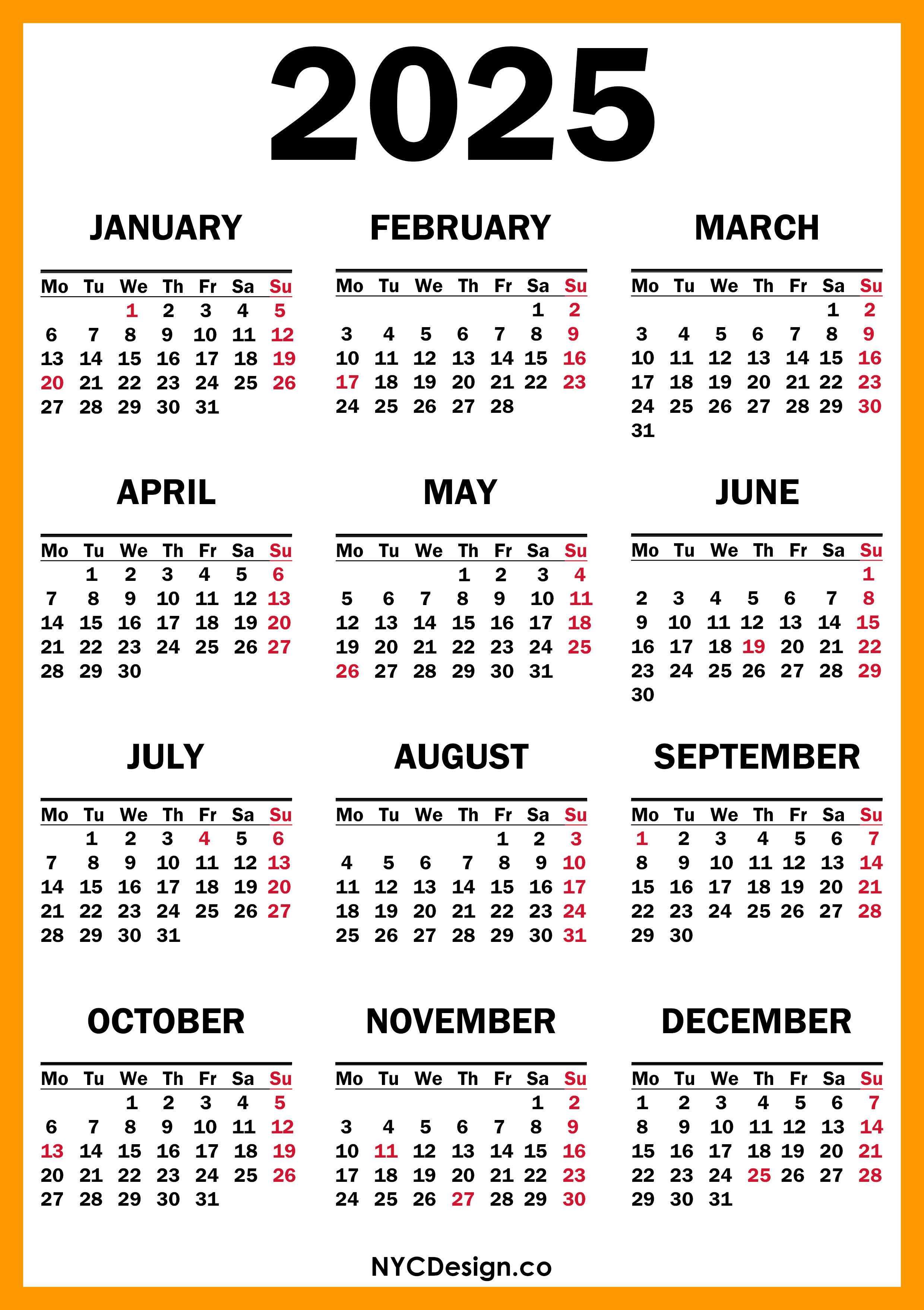 Printable 2025 Calendar With Holidays Usa