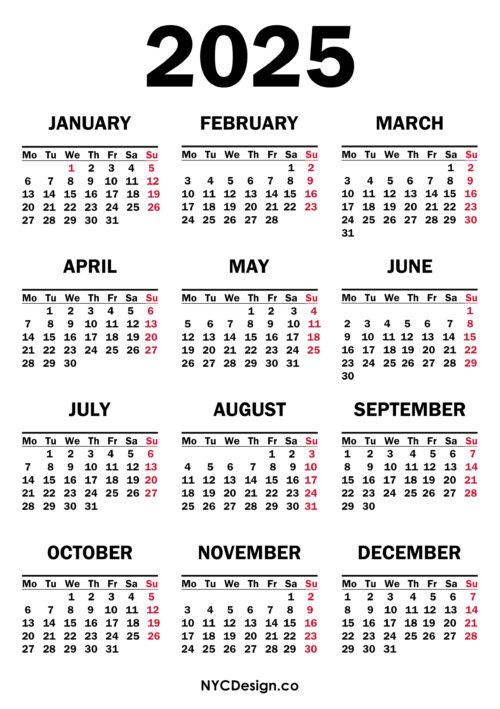 2025 Calendar Printable Free, White – Monday Start – nycdesign.us ...