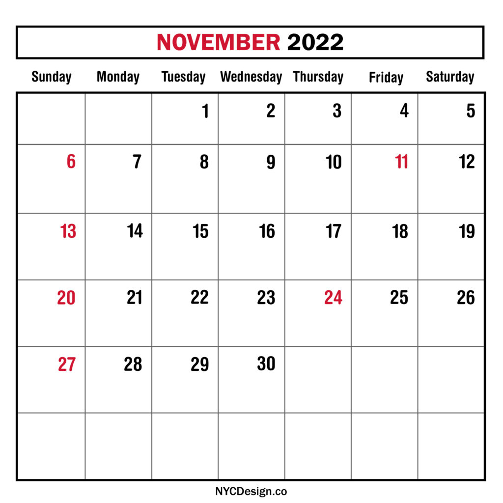 November 2022 Monthly Calendar, Planner with US Holidays, Printable ...