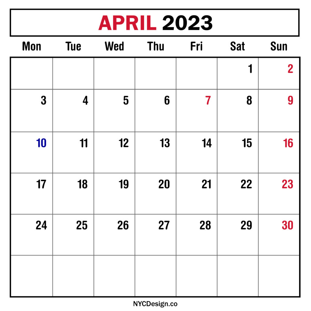 April 2023 Monthly Calendar with UK Holidays, Planner, Printable Free