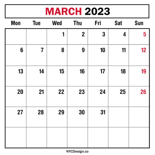 March 2023 Monthly Calendar, Planner, Printable Free – Monday Start ...