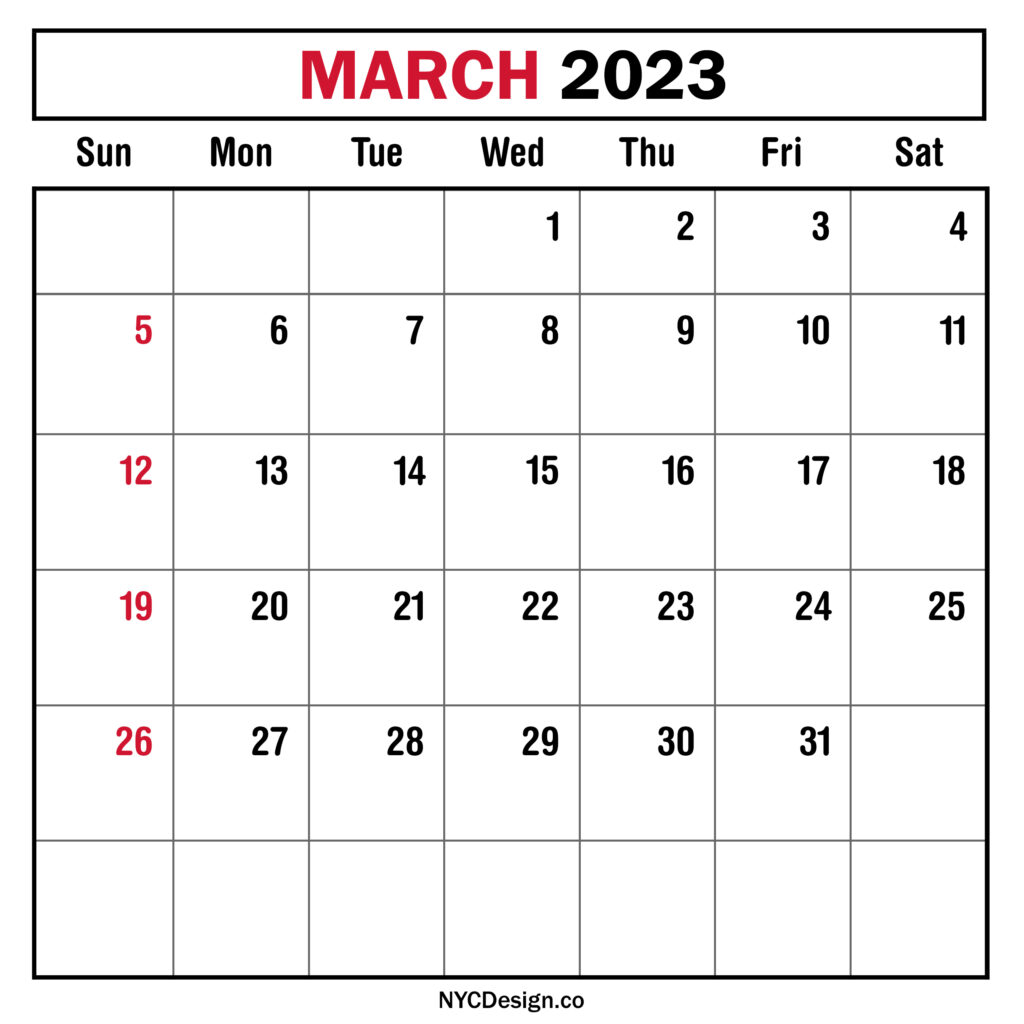 March 2023 Monthly Calendar, Planner, Printable Free – Sunday Start ...