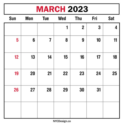 March 2023 Monthly Calendar, Planner, Printable Free – Sunday Start