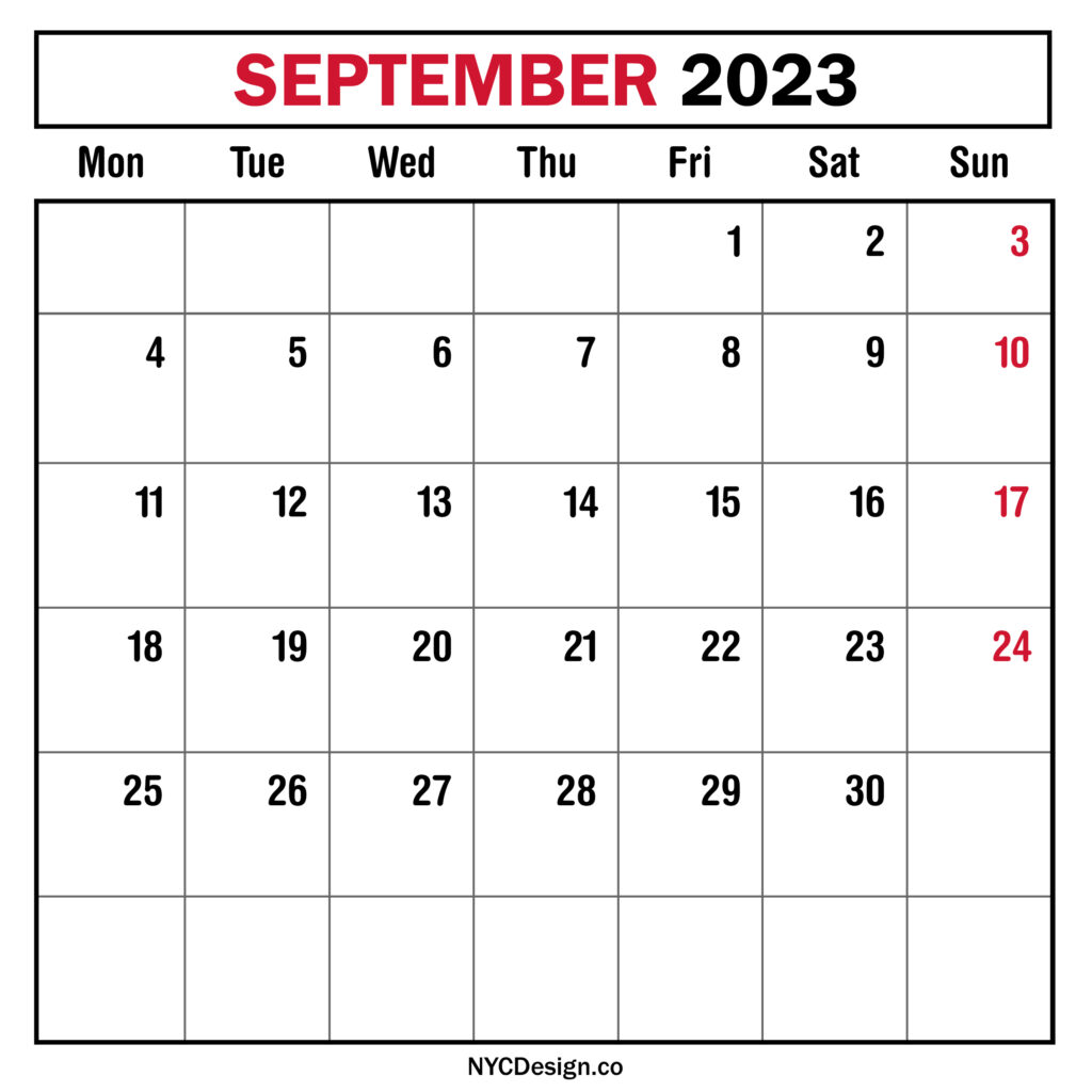 September 2023 Monthly Calendar, Planner, Printable Free – Monday Start ...