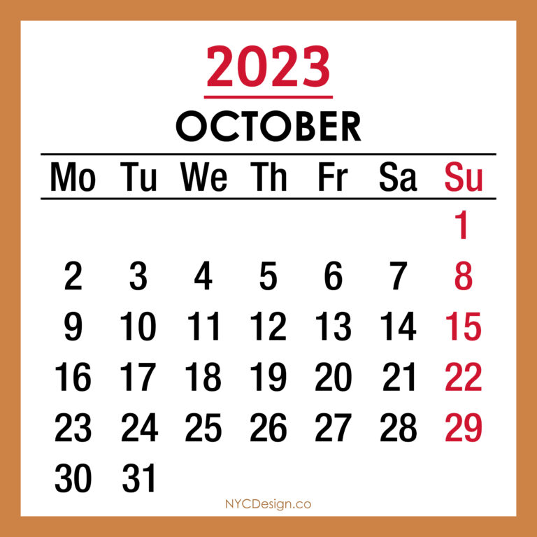 2023 Monthly Calendar, Printable Free – Monday Start, Beige – nycdesign ...