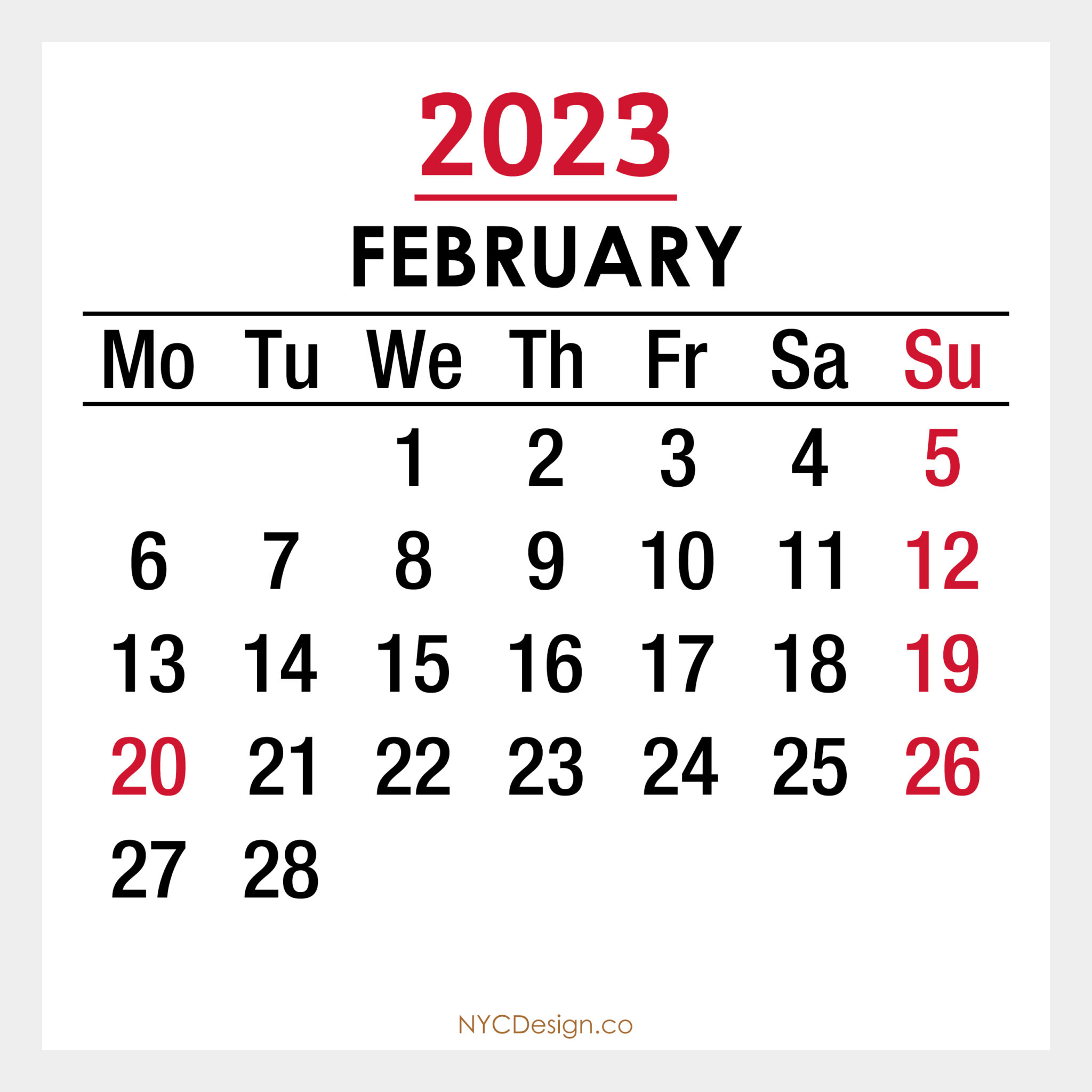 2023 Monthly Calendar with US Holidays, Printable Free – Monday Start ...